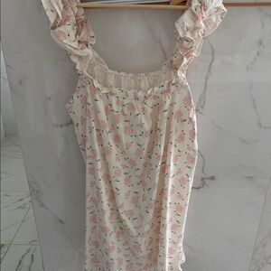 Cream Floral Ruffle Strap Sundress - Pink Flower Print